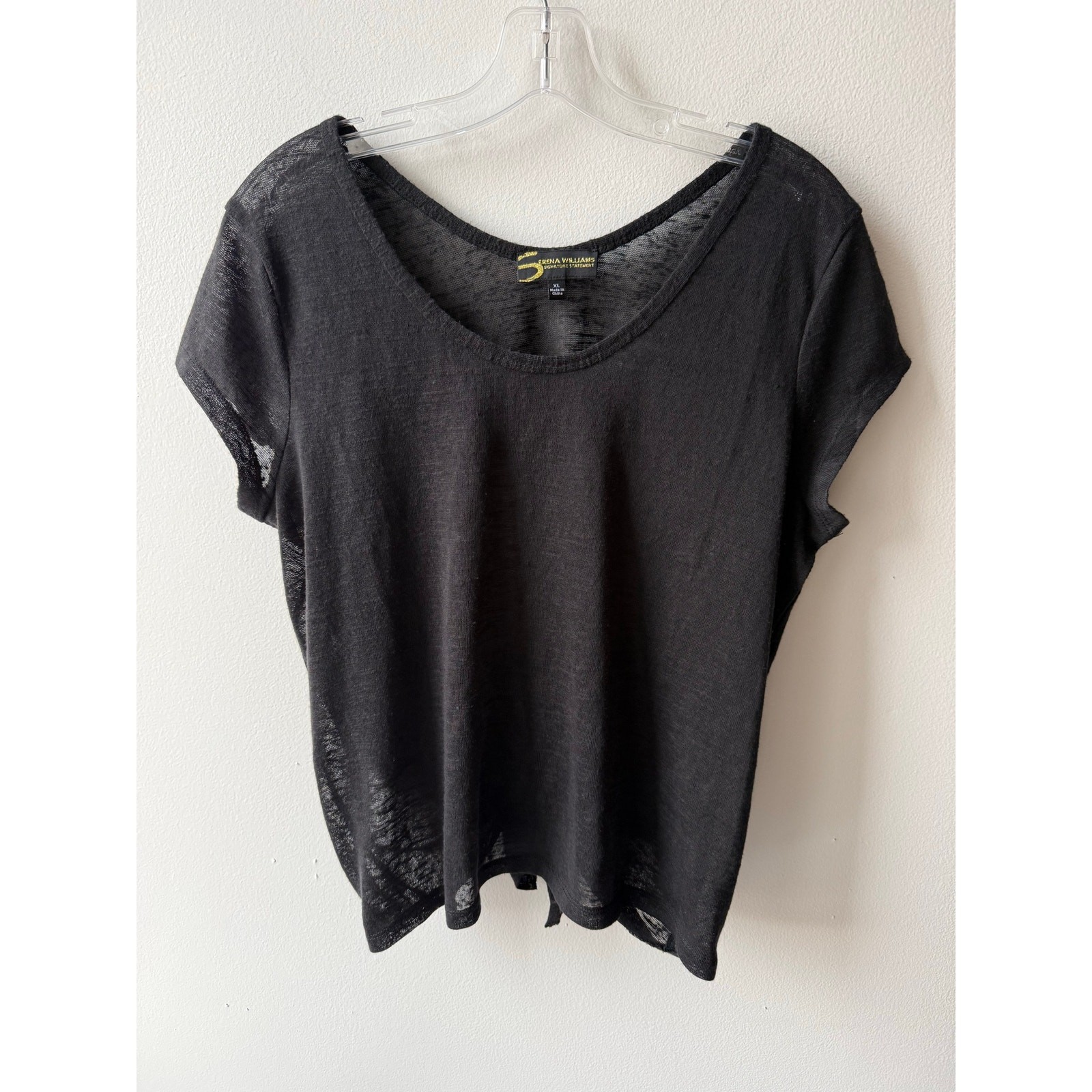 Serena Williams Black Shirt Mesh Gauze Sporty Chic Minimalist Goth Witchy Top XL