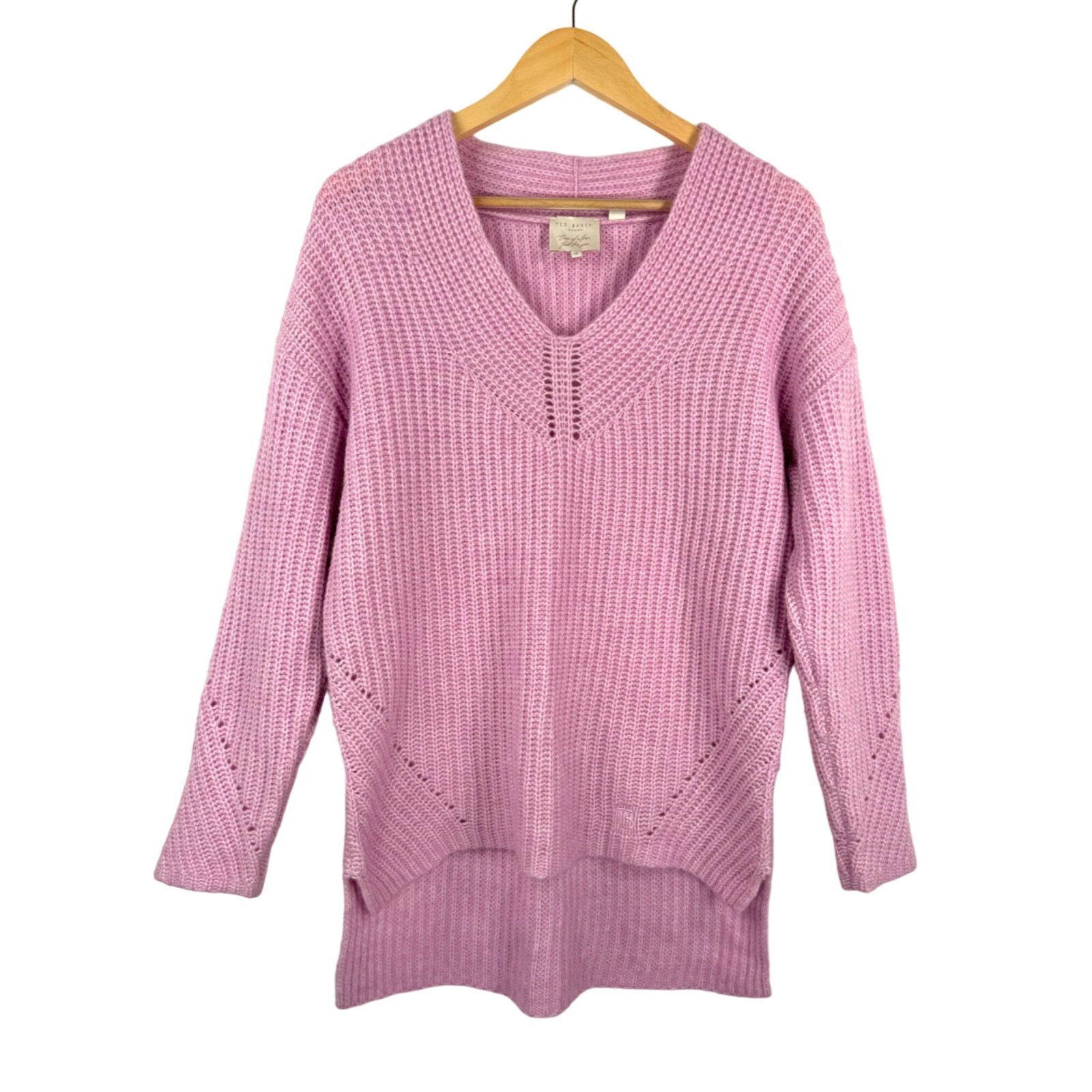 Ted Baker London Lilac Oversized high low wool blend Sweater money sz M