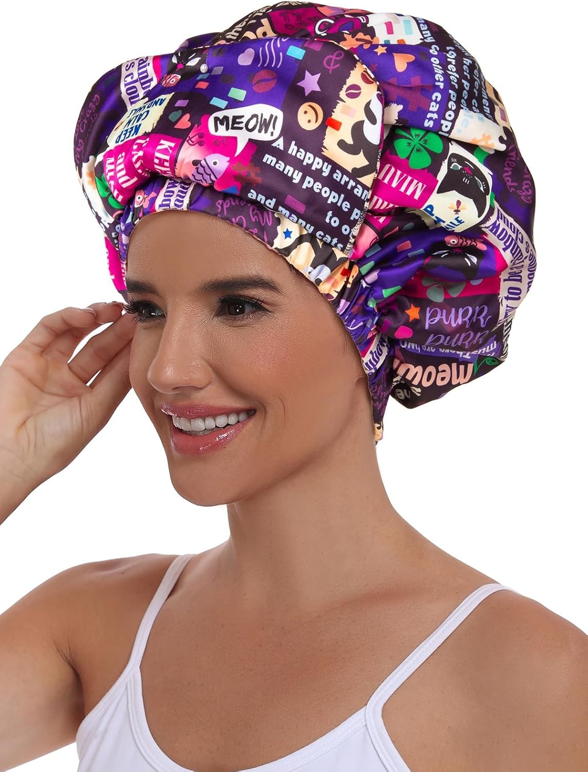 Double Layer Satin Bonnet with Eye Mask Adjustable Silk Sleep Cap Turban Style