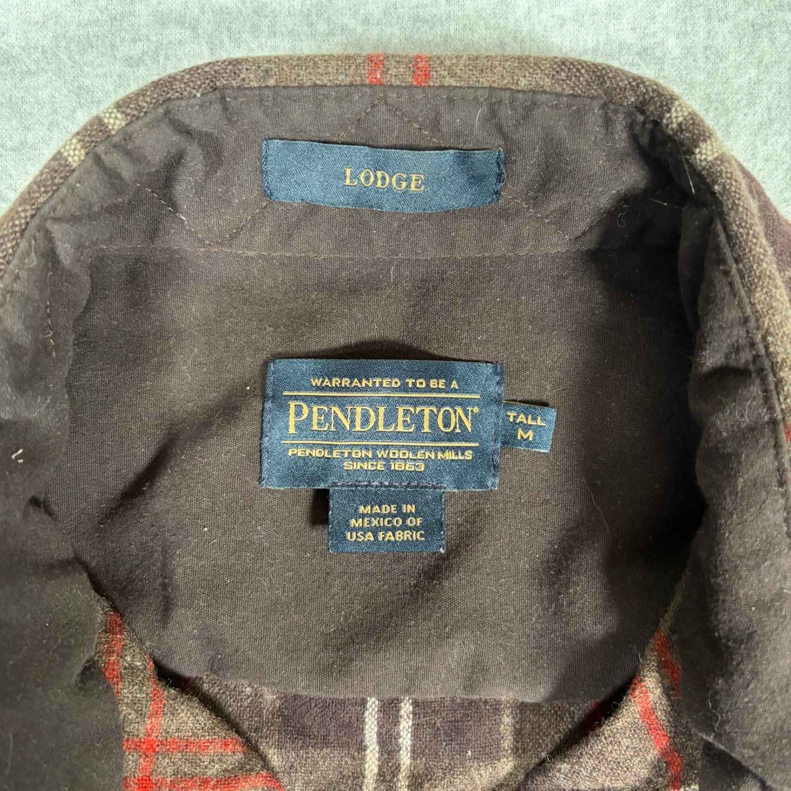 Pendleton Lodge Button Up Shirt Mens Medium Tall Brown Plaid Wool Flannel