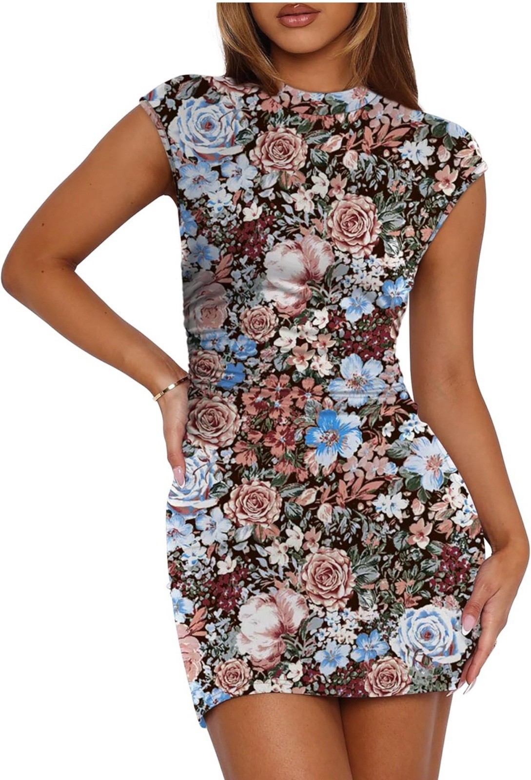 Stylish Floral Sheath Dress Form fitting Poly & Spandex