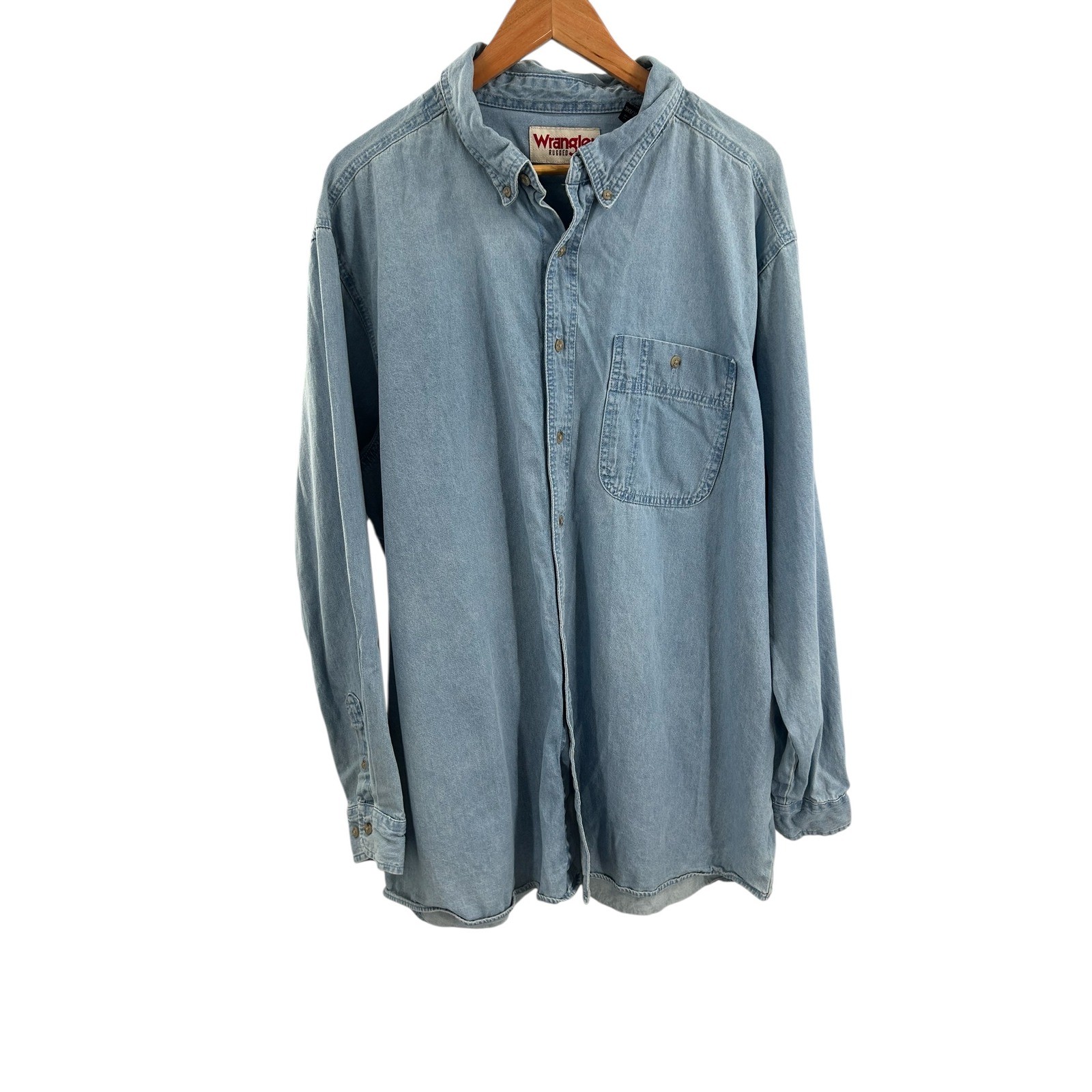Wrangler Rugged Wear Long Sleeve Denim Button Up Shirt Men 3XLT Blue Cotton
