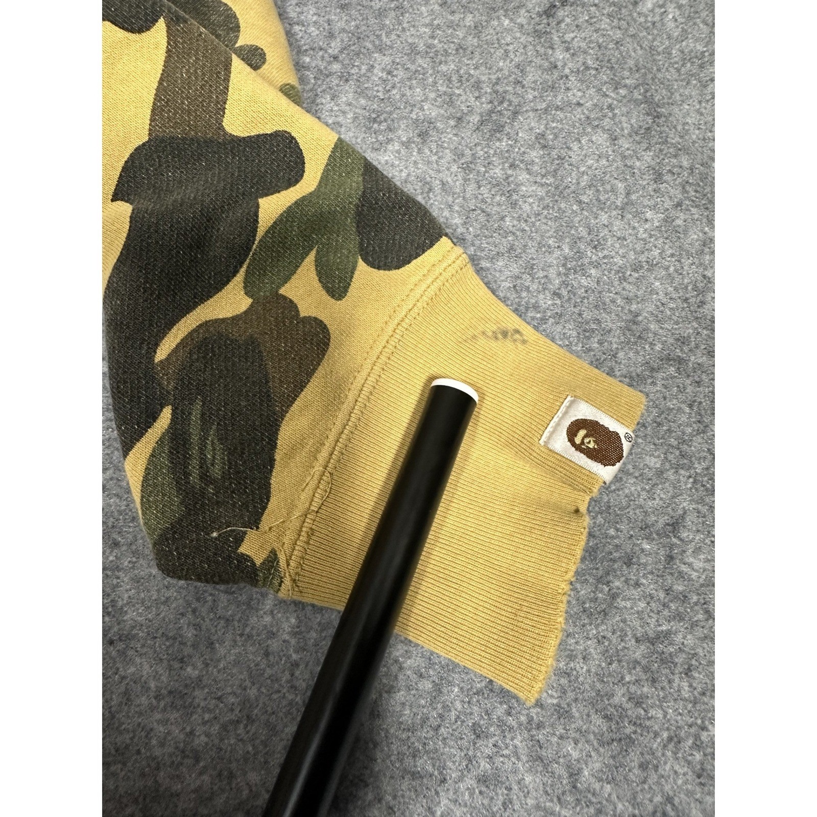 A Bathing Ape Shark Full-Zip Hoodie Medium Yellow Camo Cotton Frayed Hem