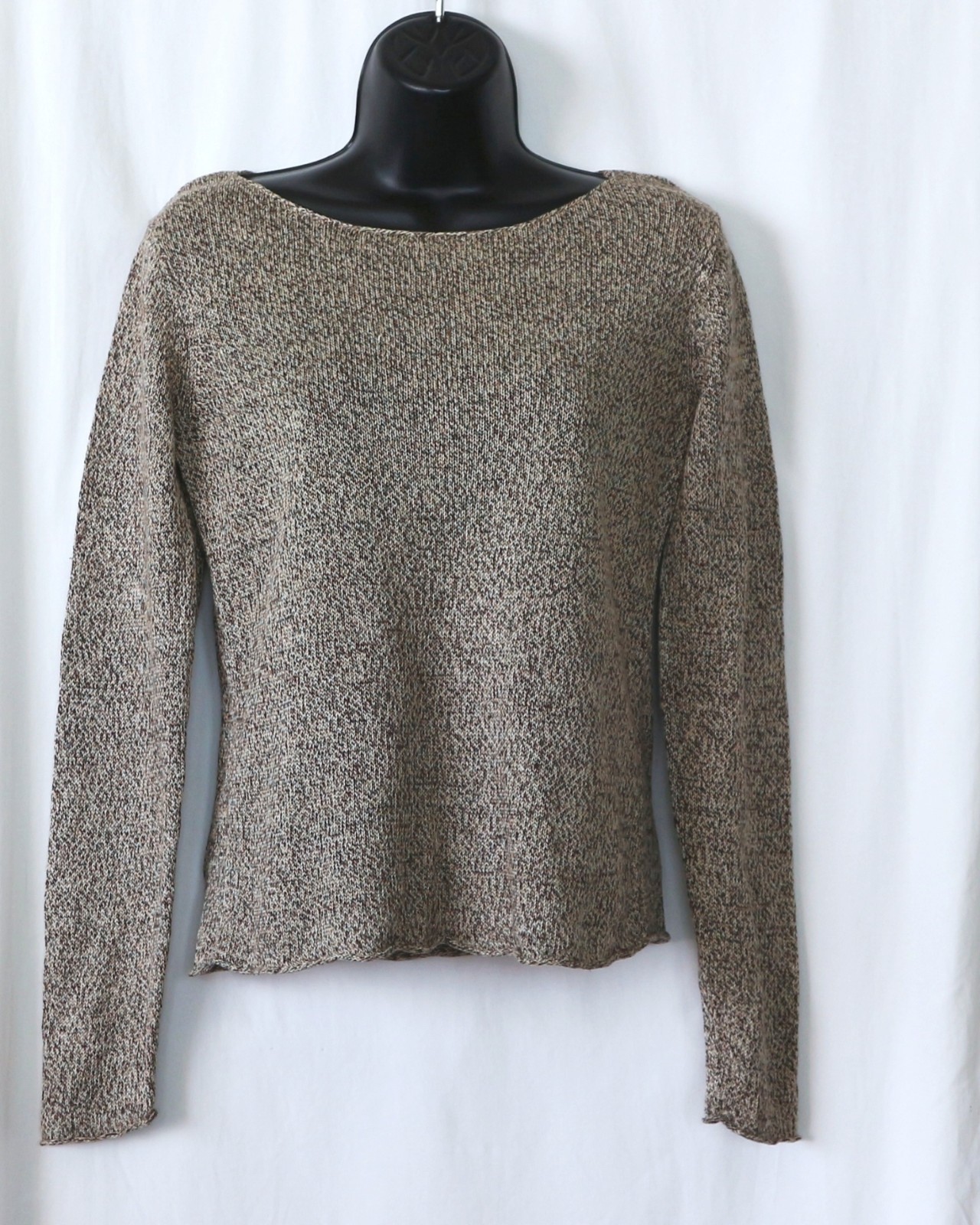Vintage EILEEN FISHER Tweedy Brown Linen Swtr 33 In Chst 21 In Lng Sz XS EXC