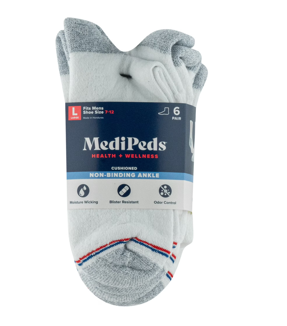 MediPeds Mens Womens Non Binding Cushioned Diabetic Socks 6 Pack Circulatory Low