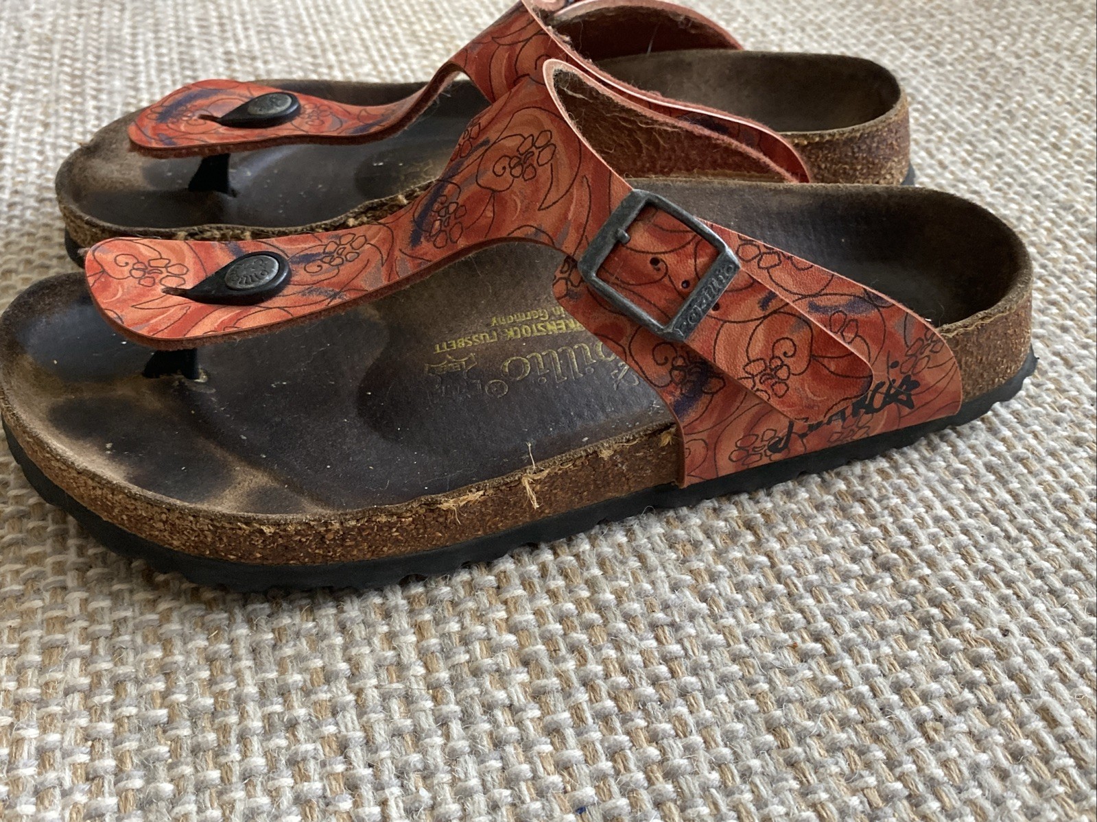 Papillio By Birkenstock Gizeh J. Garcia Orange Psychedelic Thongs Size W8 M6 39