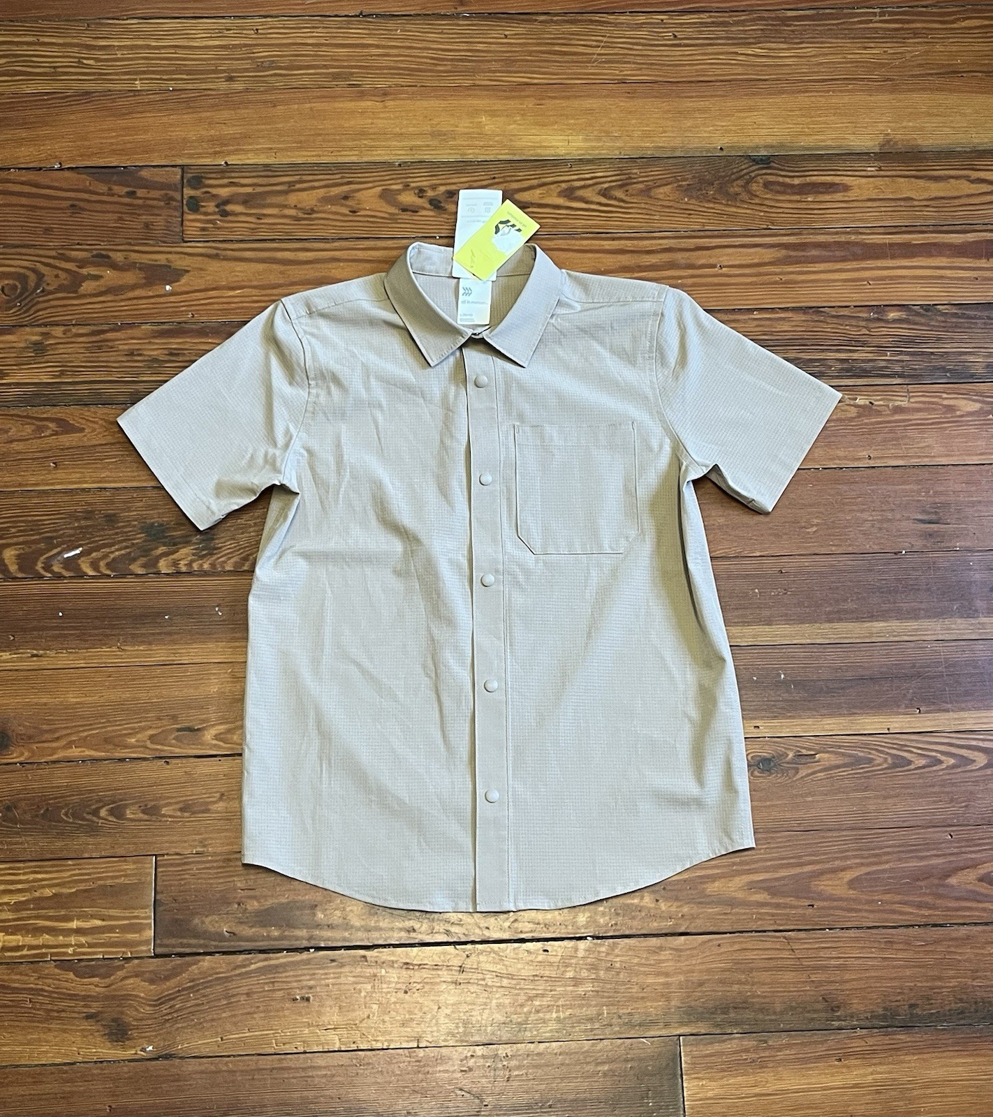 Youth Button Shirt All in Motion Sz L Short Sleeve Perforated Active Beige