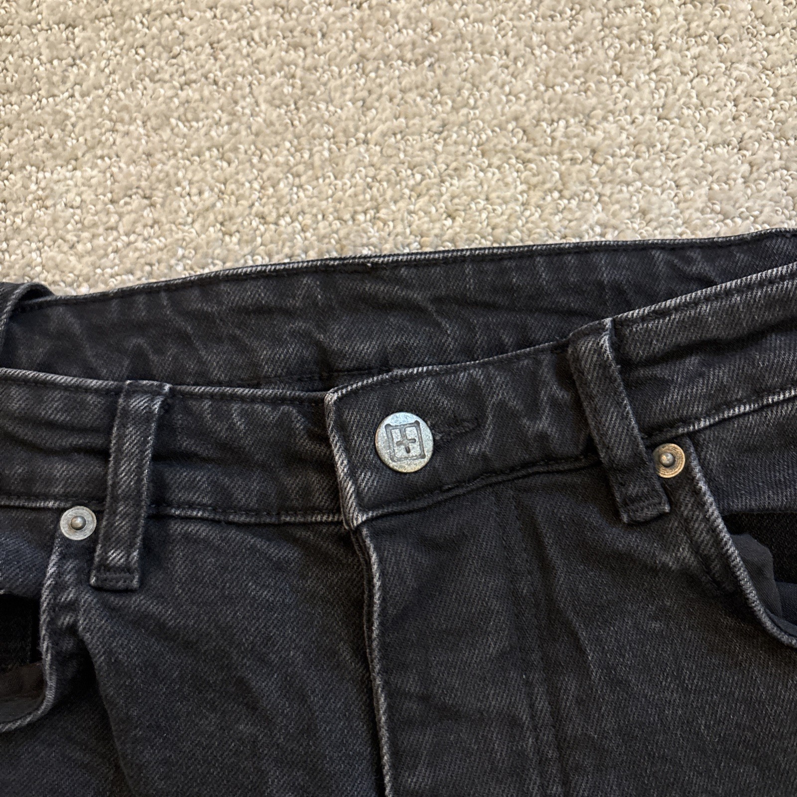 Ksubi Chitch Knight Rider Black Denim Skinny Jeans Men 32/28 Raw Hem Distressed