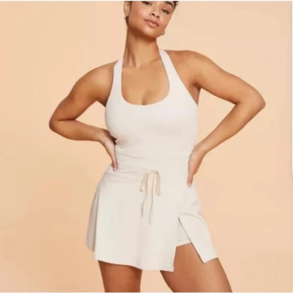 Blogilates Women’s Size SmalI Ivory Game Set Match Halter Active Tennis Dress