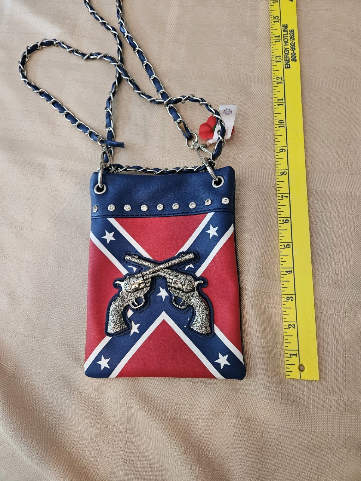 Crossbody Handbag Purse Chain Strap Silver Metal with Studs