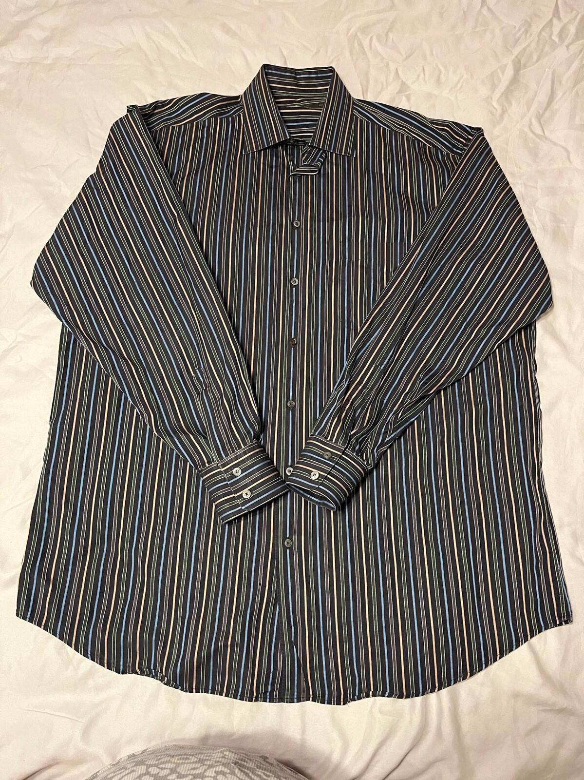 Ermenegildo Zegna Men’s Long Sleeve Dress Shirt Black Blue Beige Size XLT Tall