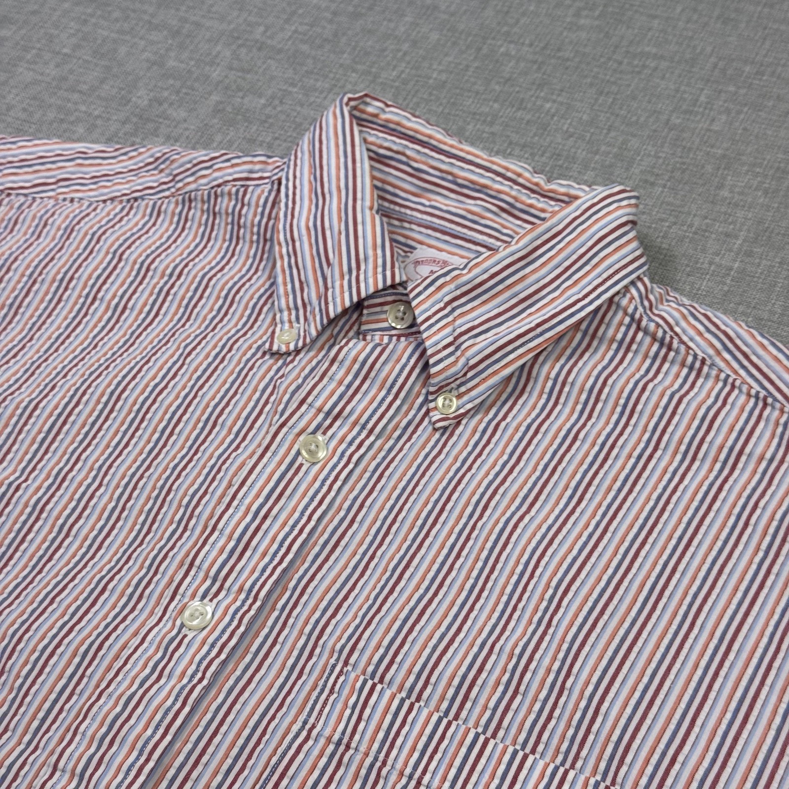 Brooks Brothers Seersucker Button Shirt Mens M Multicolor Short Sleeve Striped