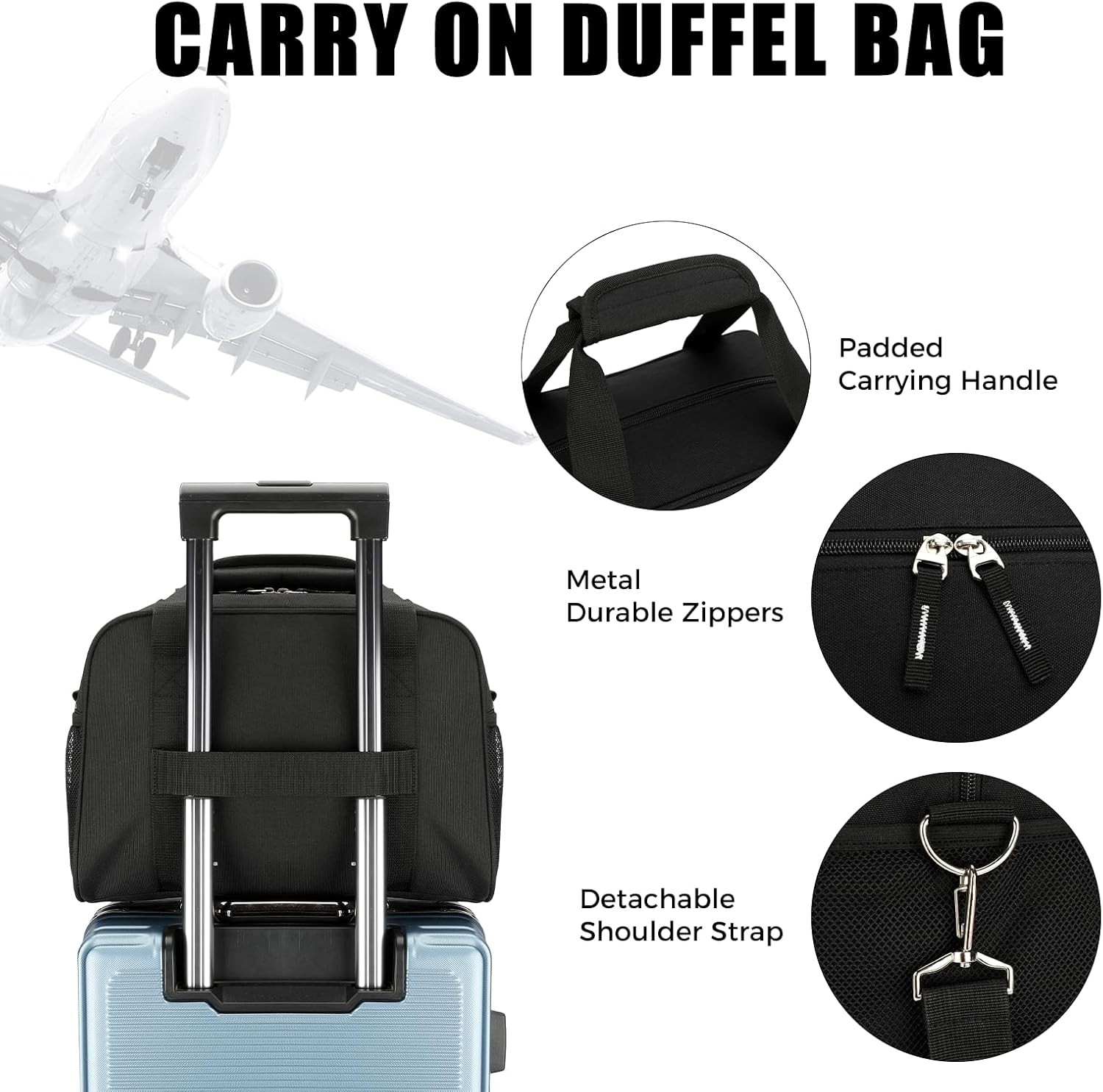 14″ Small Gym Bag Mini Duffle Travel Sports Bag Lightweight Carry-On Black