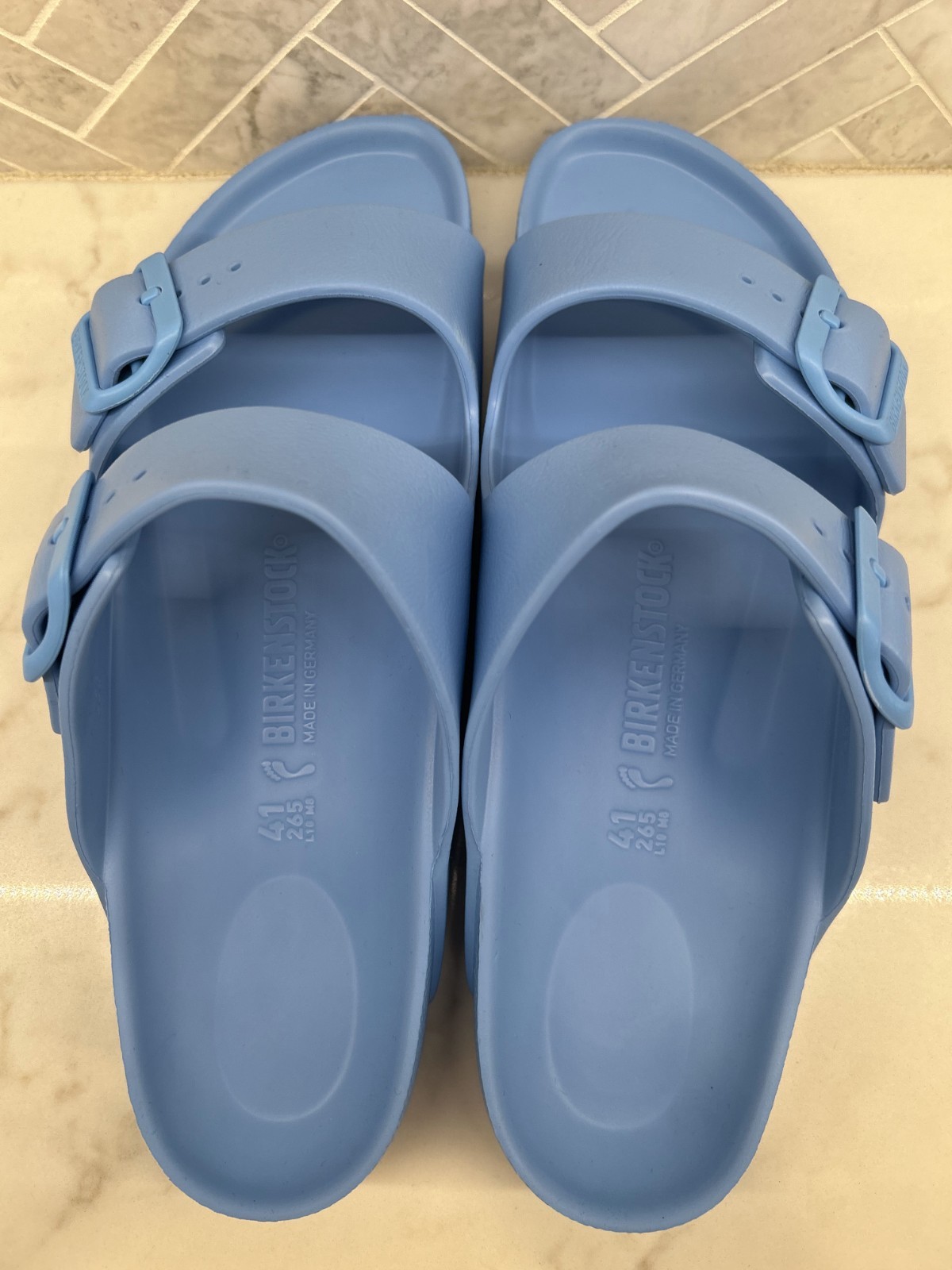 Birkenstock Arizona Essentials EVA Sandals Womens 10 41 Sky Blue Slip On Slides