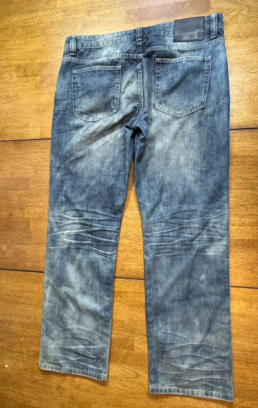 Grindhouse Bleach Washed Jeans Unique Design Mens Size 38×32 Slim Straight Fit