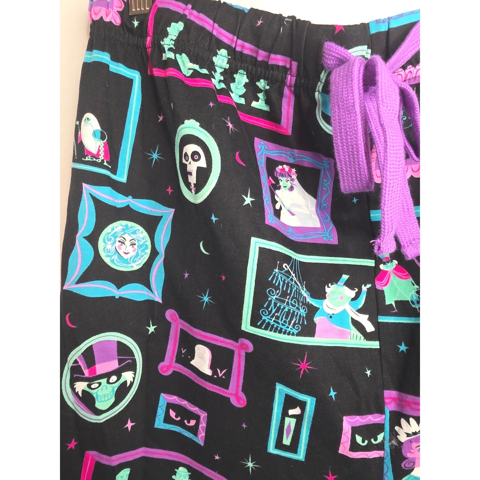 Disney Haunted Mansion Pajama Shorts Black Portrait Print 2X Glow In Dark