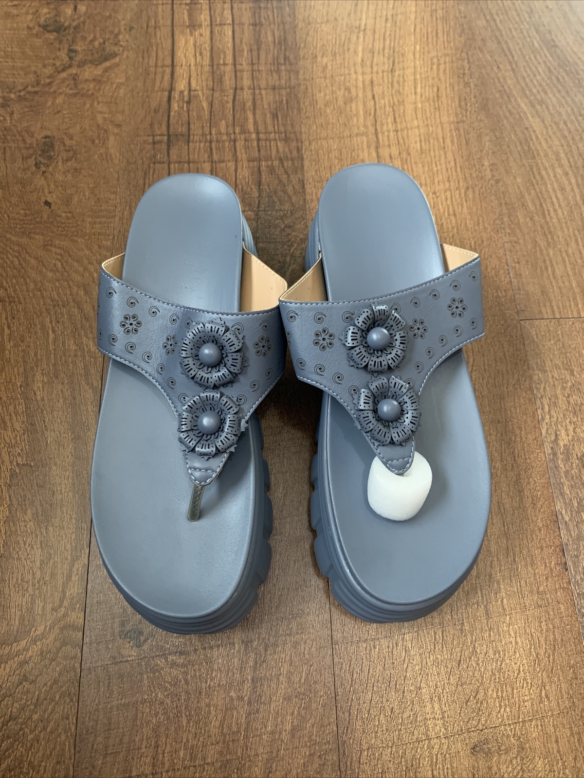 ecatana wedge platform flips flops Sandals Arch Support Blue Size 11 3 1/4in