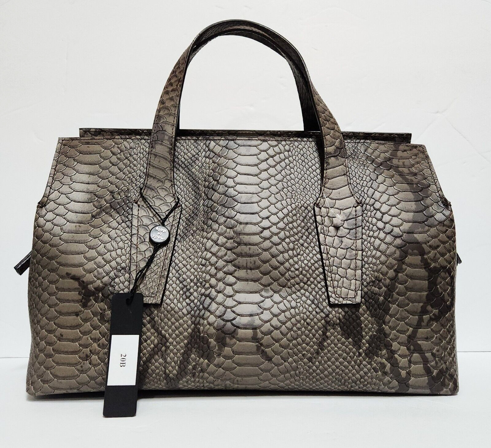 NWT Falor Gray Snakeskin Embossed Leather Top Handle Satchel Tote $398 Italy