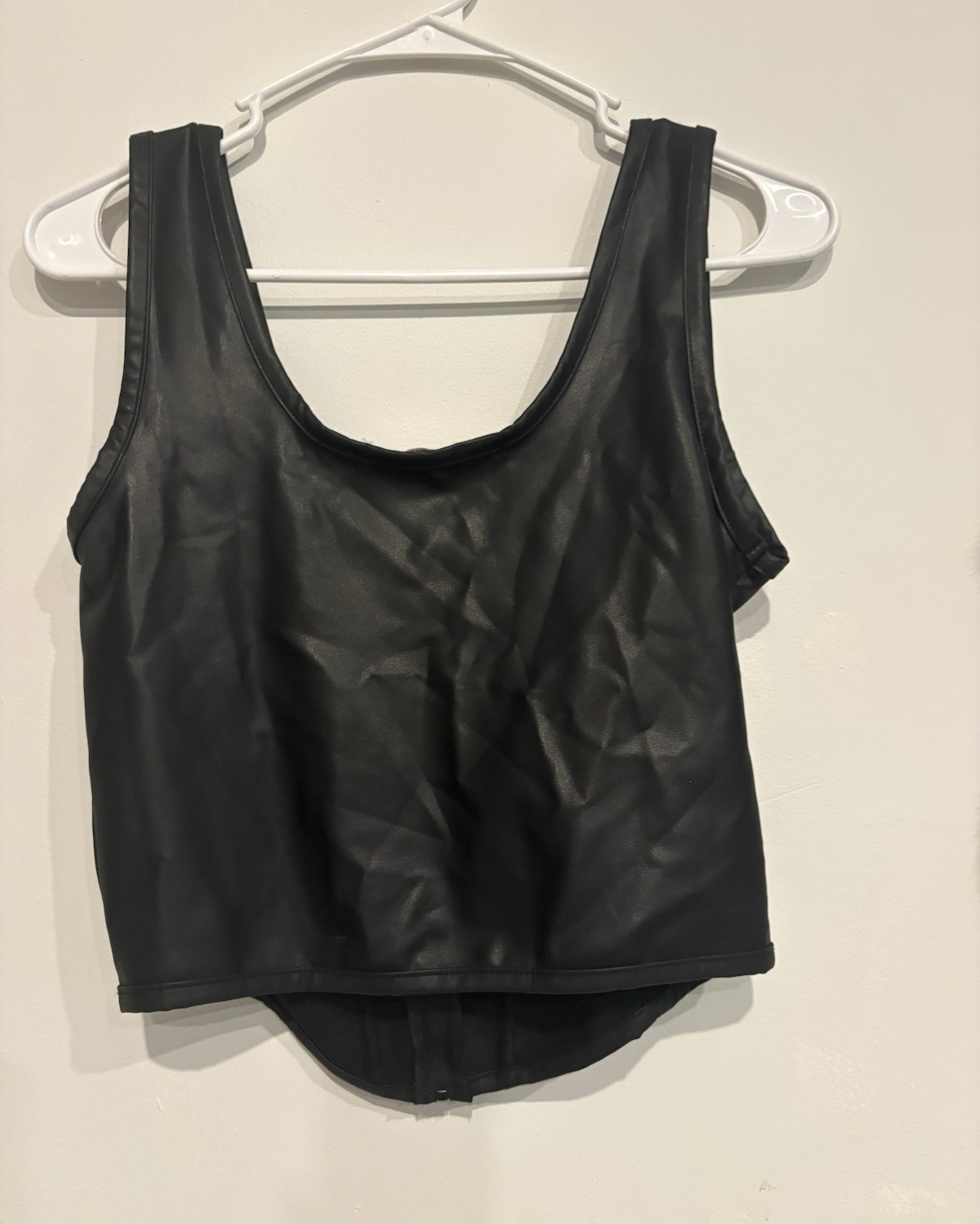Black Faux Leather Zip-Front Bustier Corset Top S Biker Wide Strap Wireless