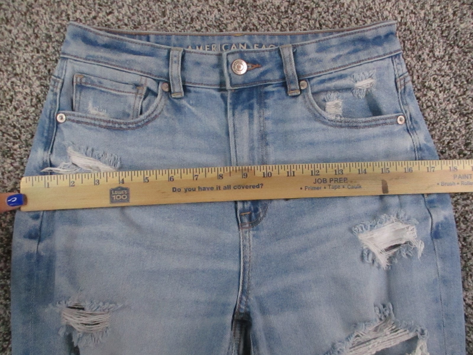 American Eagle Mom Jeans Womens 6 Blue Distressed Stretch High Rise Denim 27×27
