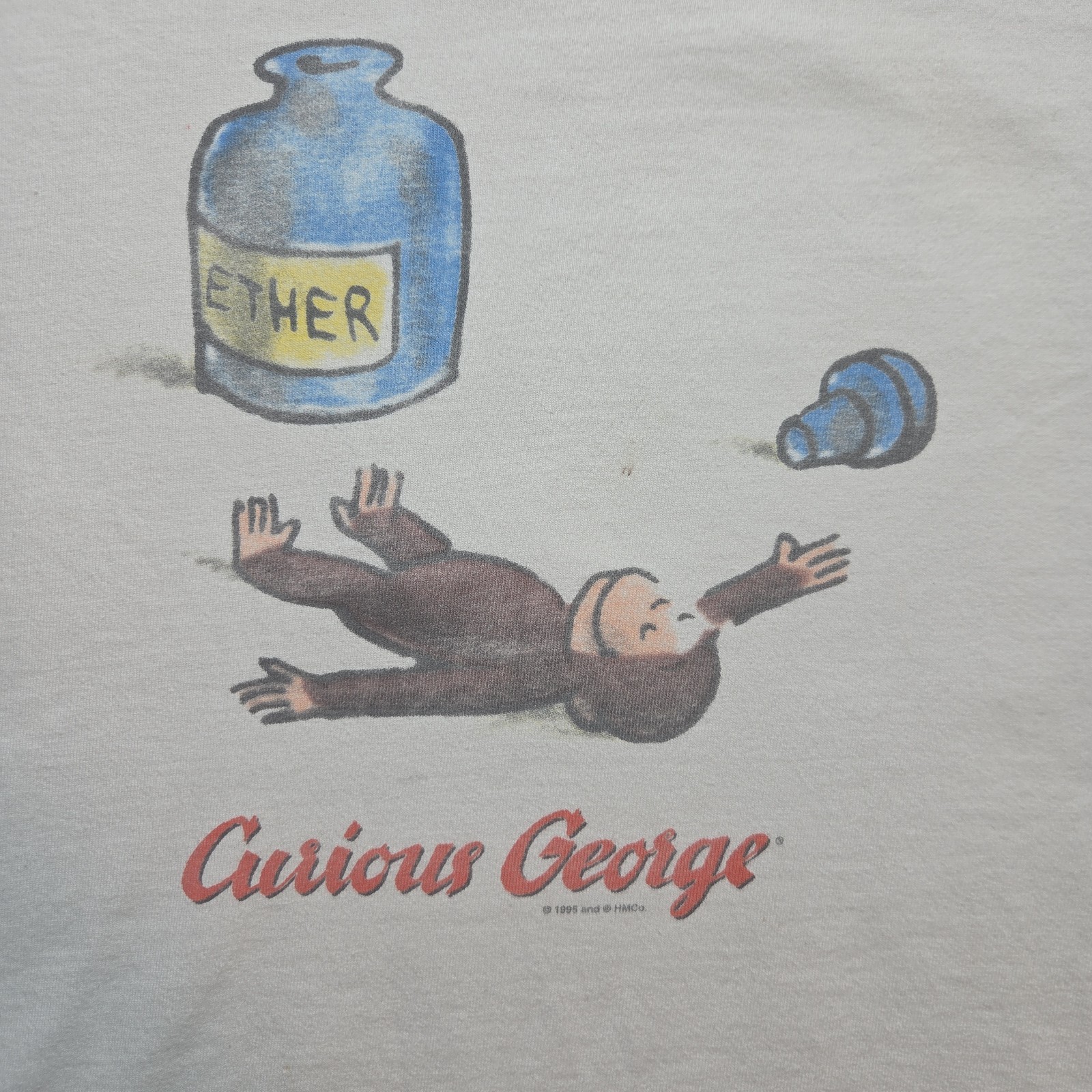 Vintage Rare 1995 Curious George Ether T Shirt Size XL Mens Cartoon Tee Grafic