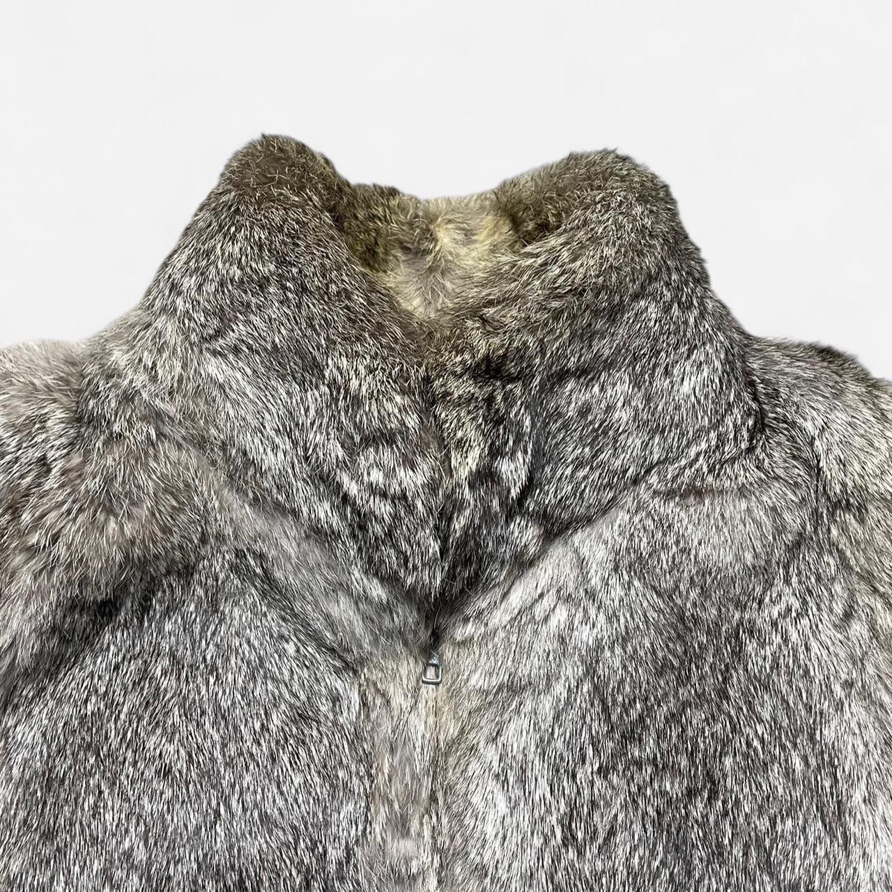 VTG 80s Sergio Valente Genuine Rabbit Fur Grey Leather Bomber Jacket • Sz L