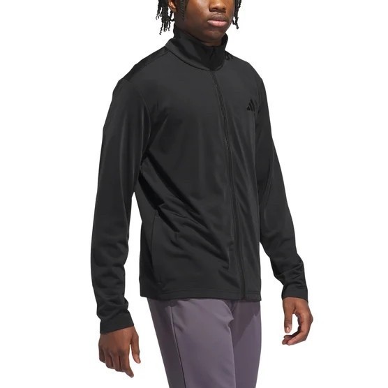adidas Men’s Tricot Track Jacket Full Zip Stand Collar Polyester, Black Size M