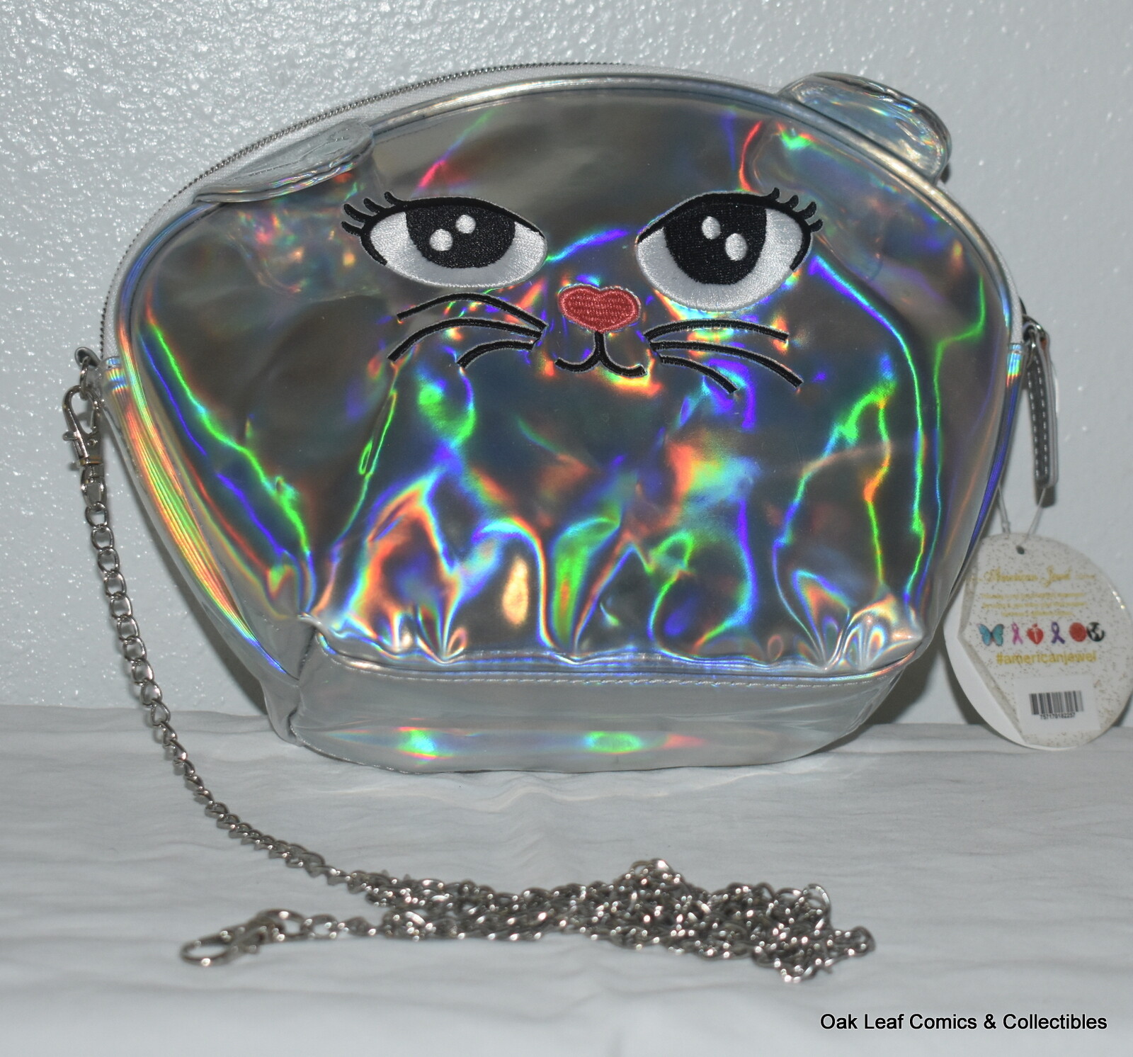Medium Iridescent Cat Purse & EARS! with strap 10X7X3″ NWT Halloween