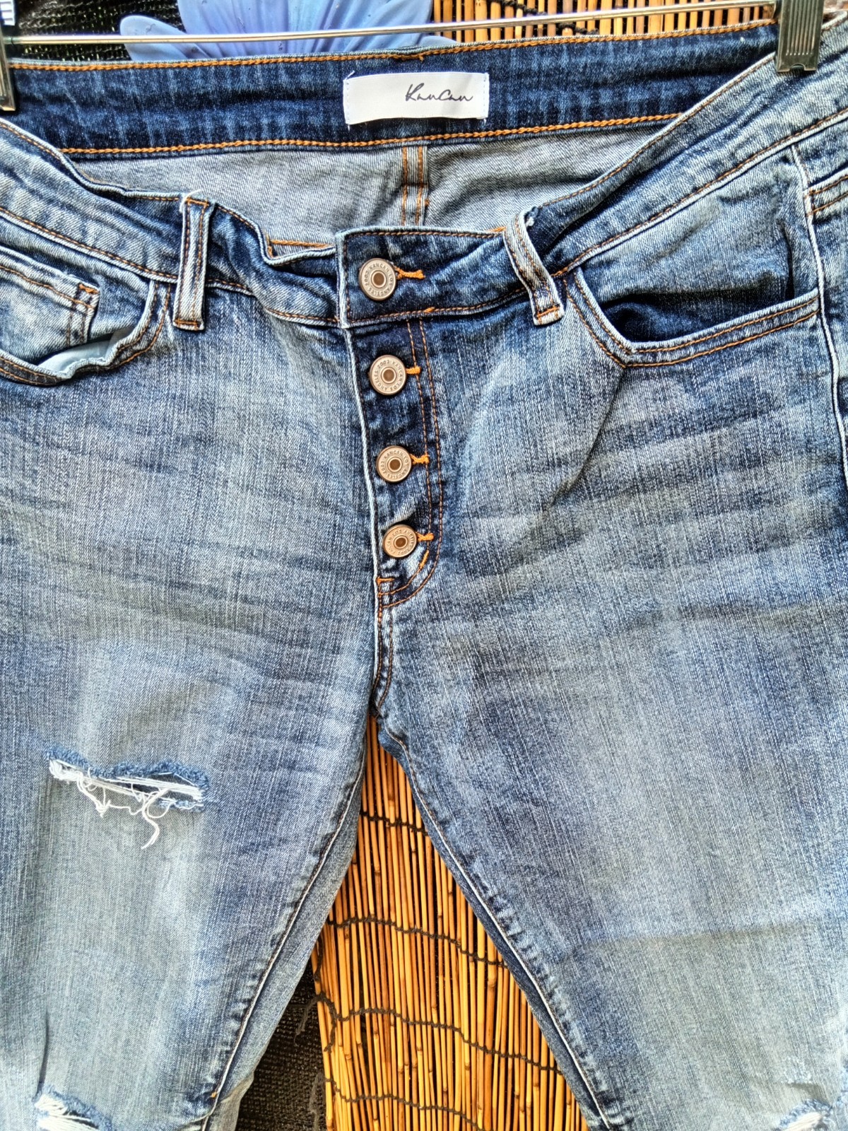 KanCan Women’s Light Wash Blue Distressed Skinny Jeans Button Fly 5-Pocket