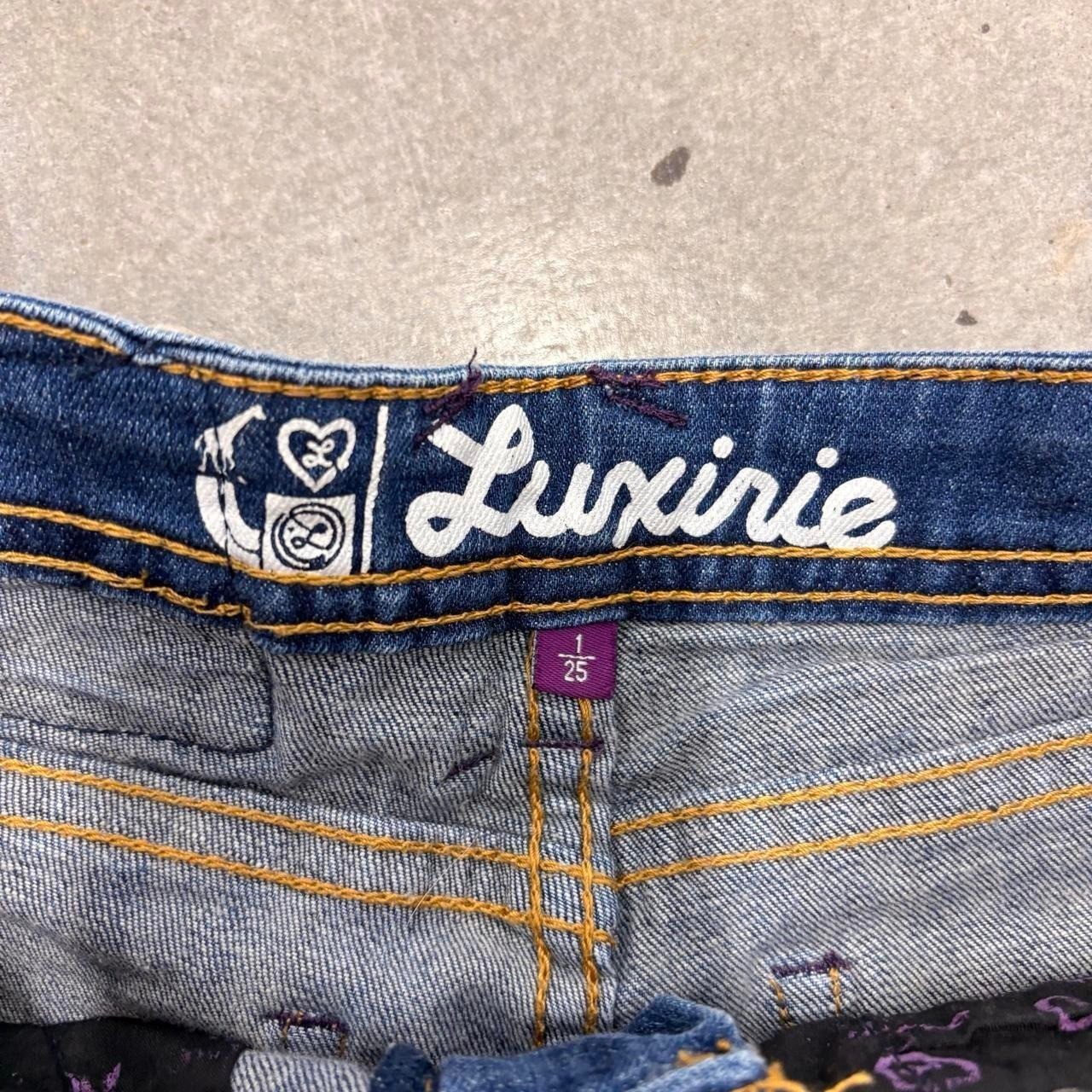 Luxirie by LRG Y2K Low Rise Denim Cutoff Shorts Womens 25 Blue McBling Frayed