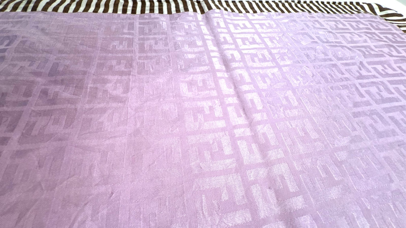 Fendi FF Monogram Pink Brown Striped Square Scarf 57cm Logo Vintage