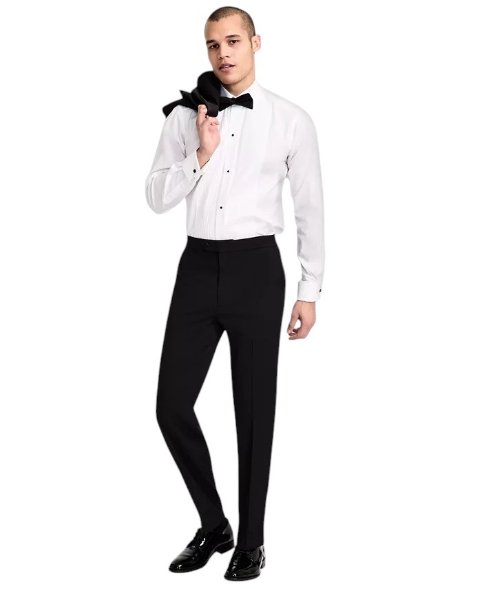 Nautica Mens Modern fit 2 Piece Tuxedo Suit 44 R / 38 Waist Black Solid Stretch