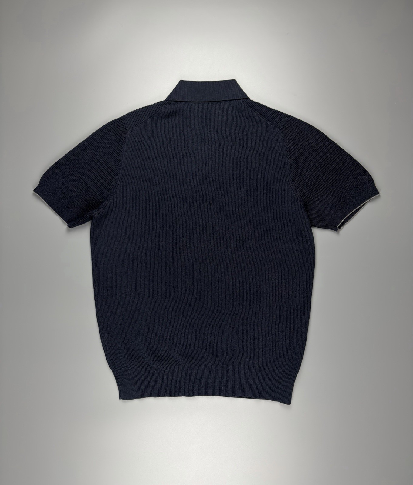 Mens Brunello Cucinelli Cotton Rib Knit Polo Shirt Dark Blue Size 48