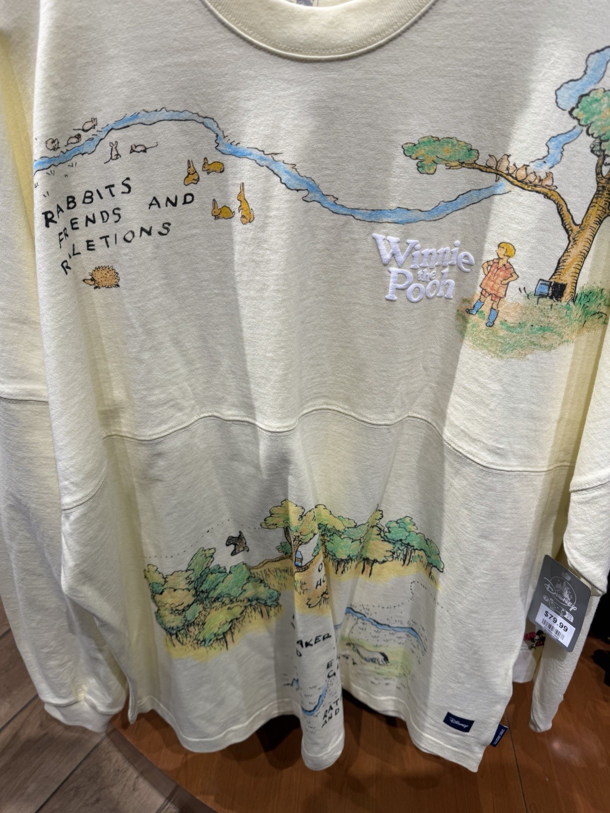 Disney Parks Winnie the Pooh Hundred Acre Wood Map Adult Spirit Jersey NWT Robin