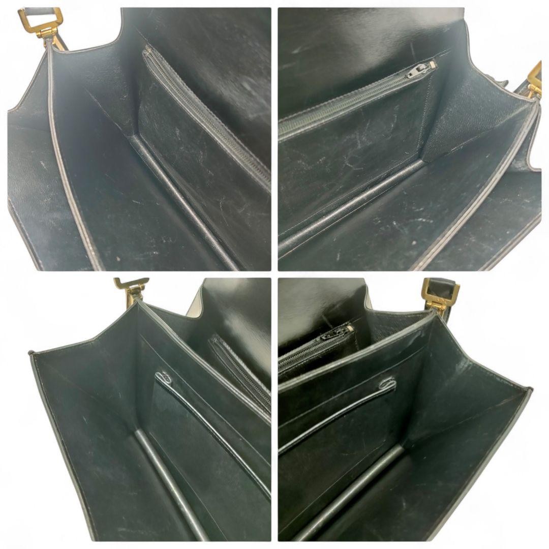 CELINE Black Leather Horse Carriage Shoulder Bag Gold Hardware Auth