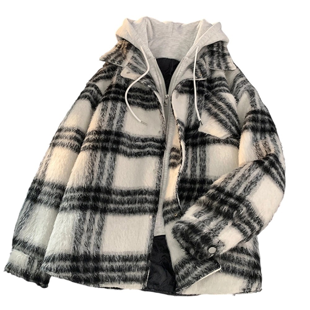 Men Plaid Jacket Checked Cardigan Polyester Spandex Blend Plaid Pattern
