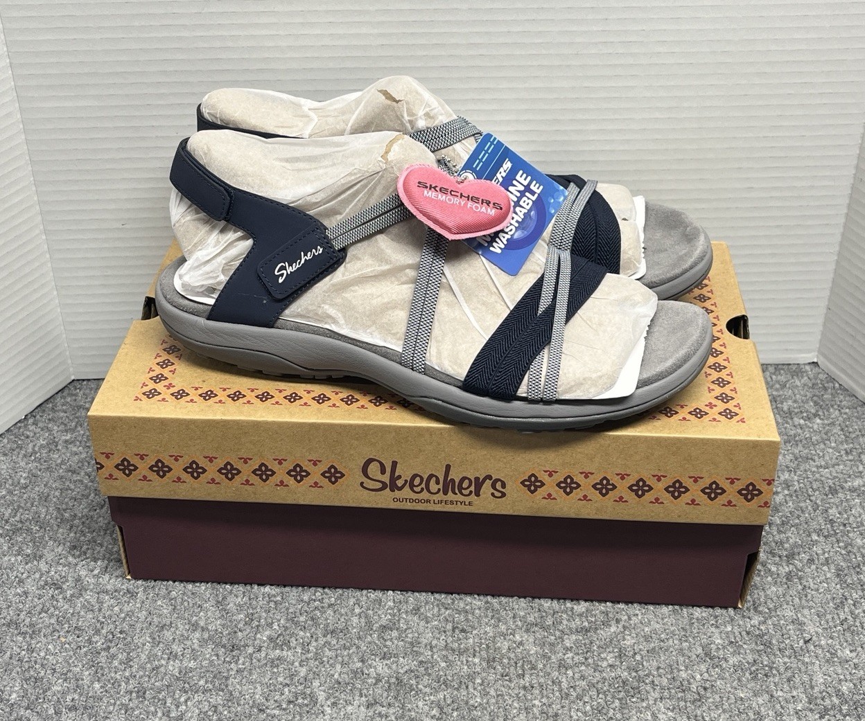 Skechers Women’s 11 Reggae Sandals Slim Takes Two Navy Grey 163112 117Y
