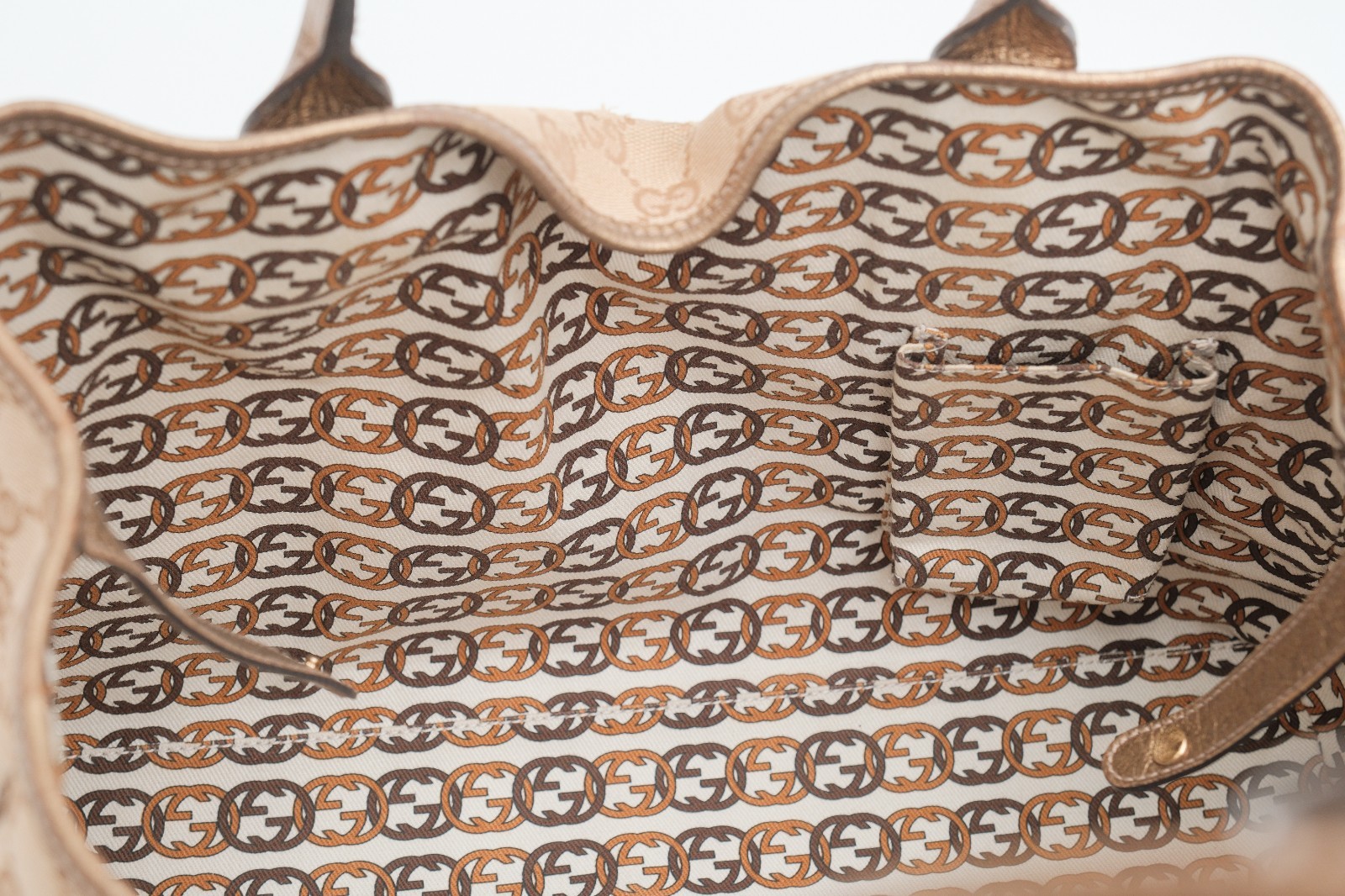 GUCCI Princy Tote Shoulder Hand Bag GG Canvas Gold