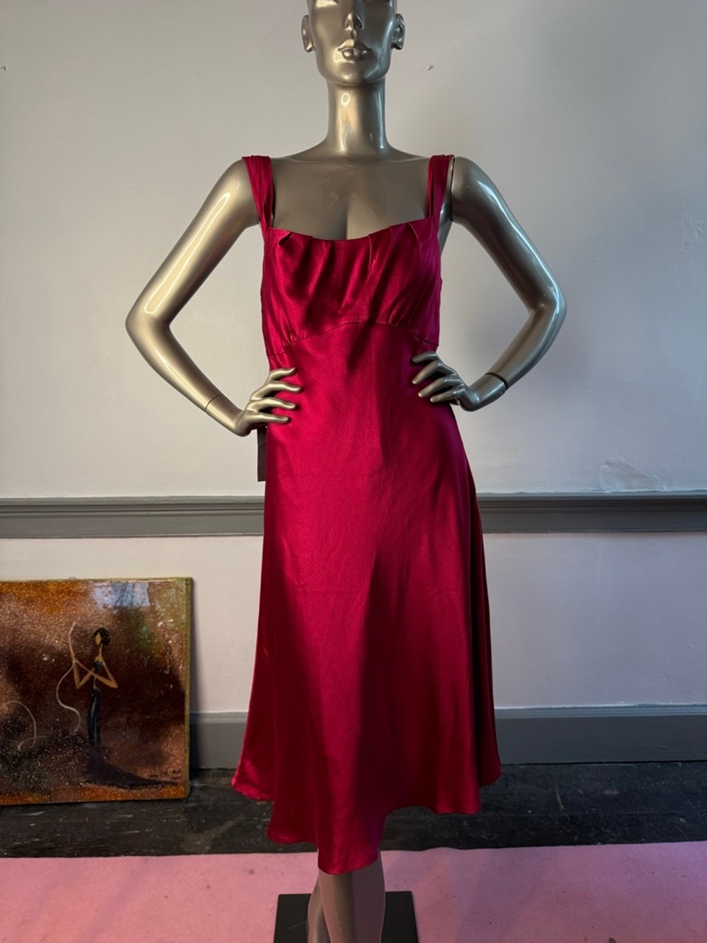 Ann Taylor 100% Silk Berry Satin Midi Slip Dress NWT Size 10 Lined Wedding Guest