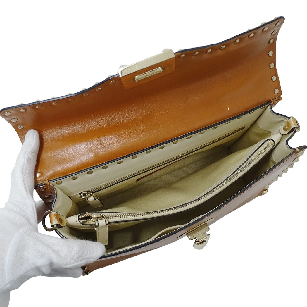 Valentino Garavani 2way Rockstud Leather Bag Camel Brown Shoulder Bag #BBB403