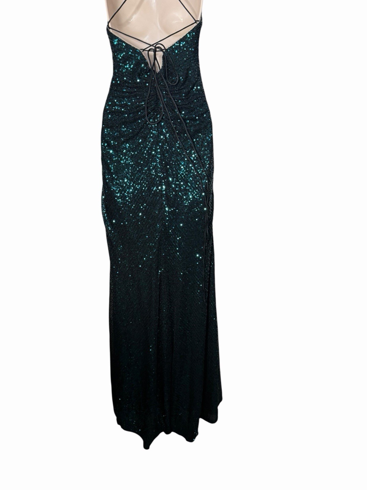 Ladivine by Cinderella Divine Red Satin Sequin Embroidered Mesh Formal Gown XS