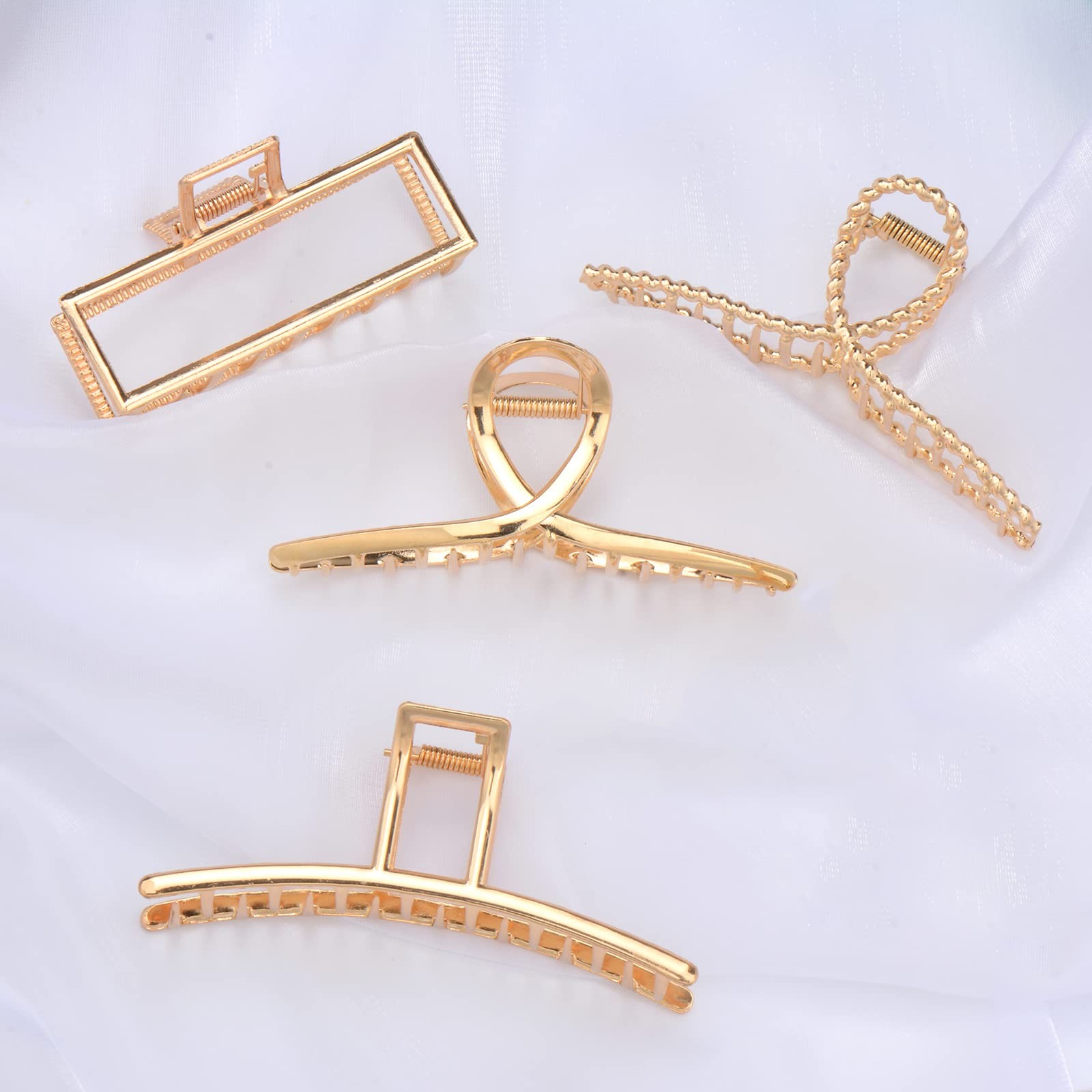 4 PCS Large Metal Hair Clips Thin Thick 4.3 Inch Nonslip Gold Jaw Claw Pins