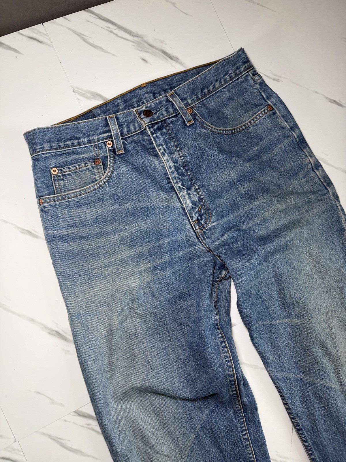 Vintage 90s Levis 615 Orange Tab Jeans W34 L32 Blue Straight Denim Made Tunisia