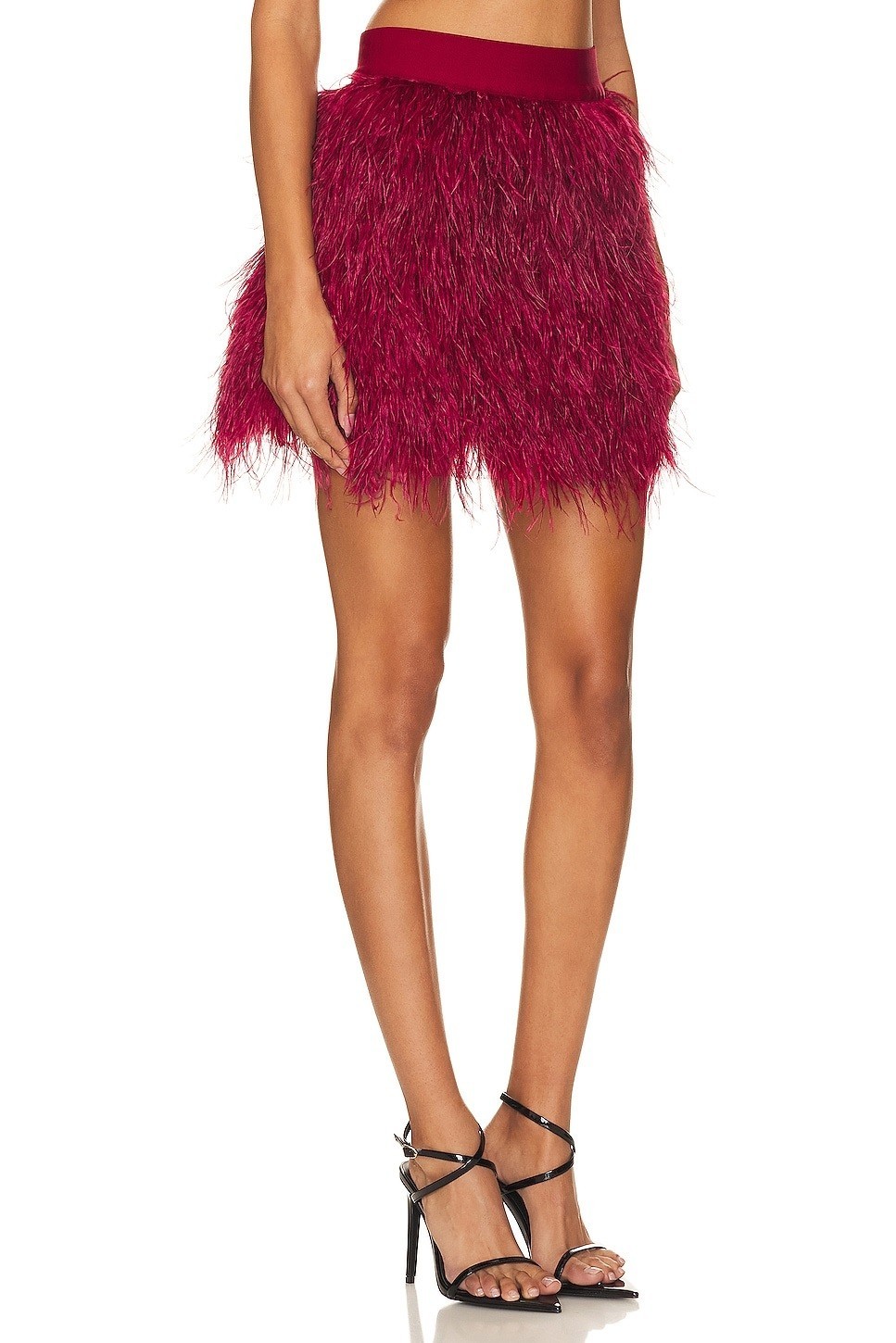 Alice + Olivia Cina Women’s Ostrich Feather High Waist Miniskirt Bordeux Size 2
