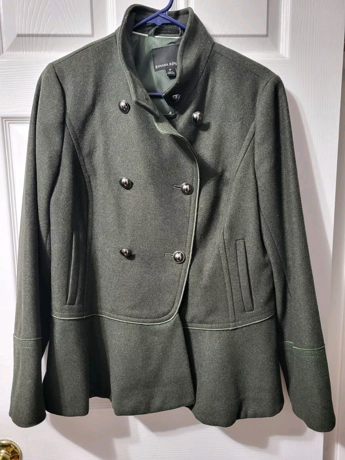 Mario Bellucci Banana Republic Green Wool Military Peplum Pea Coat Medium