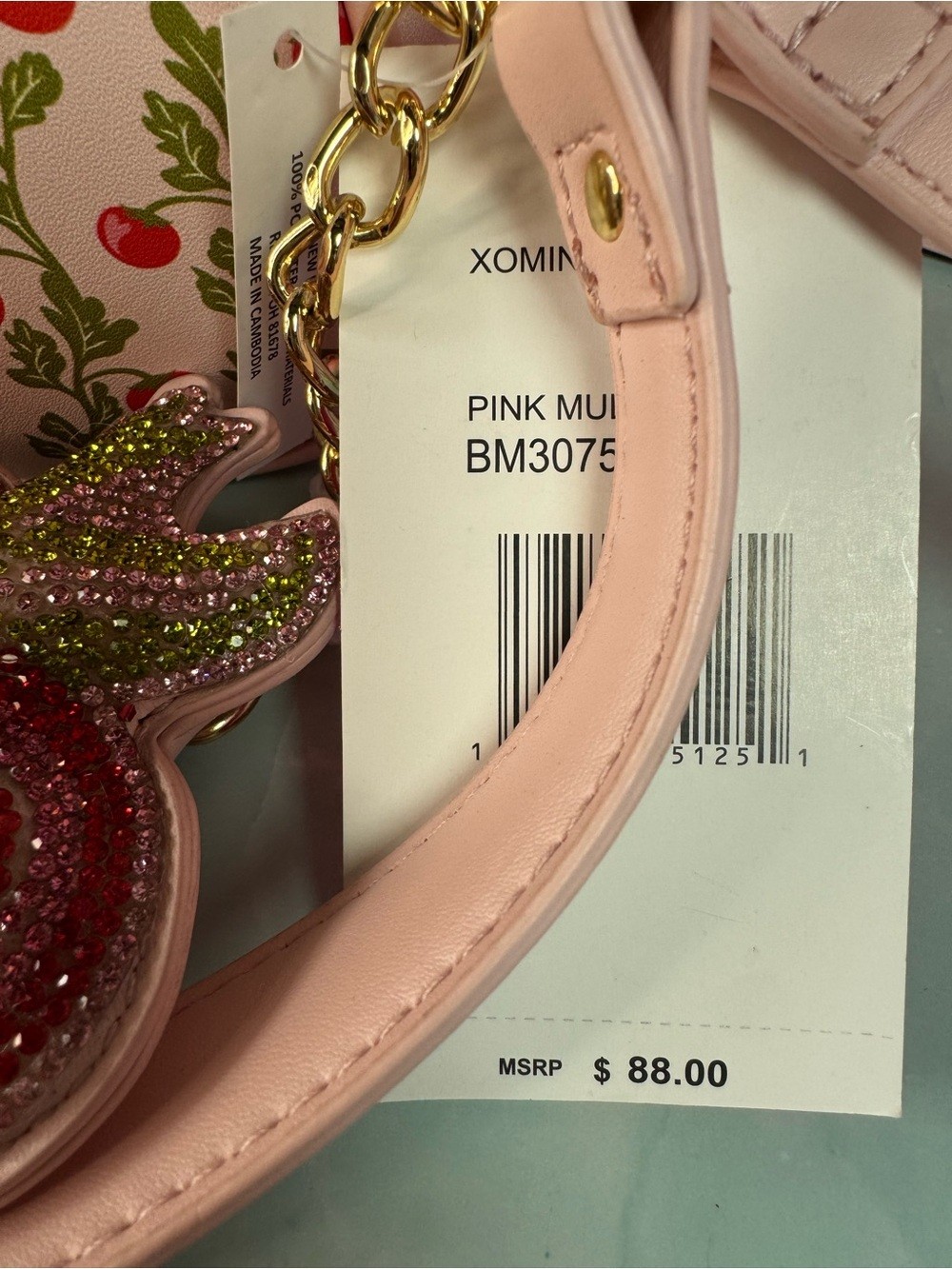 Betsy Johnson Cherry Print Shoulder Bag Heart Charm Pink Purse NWT