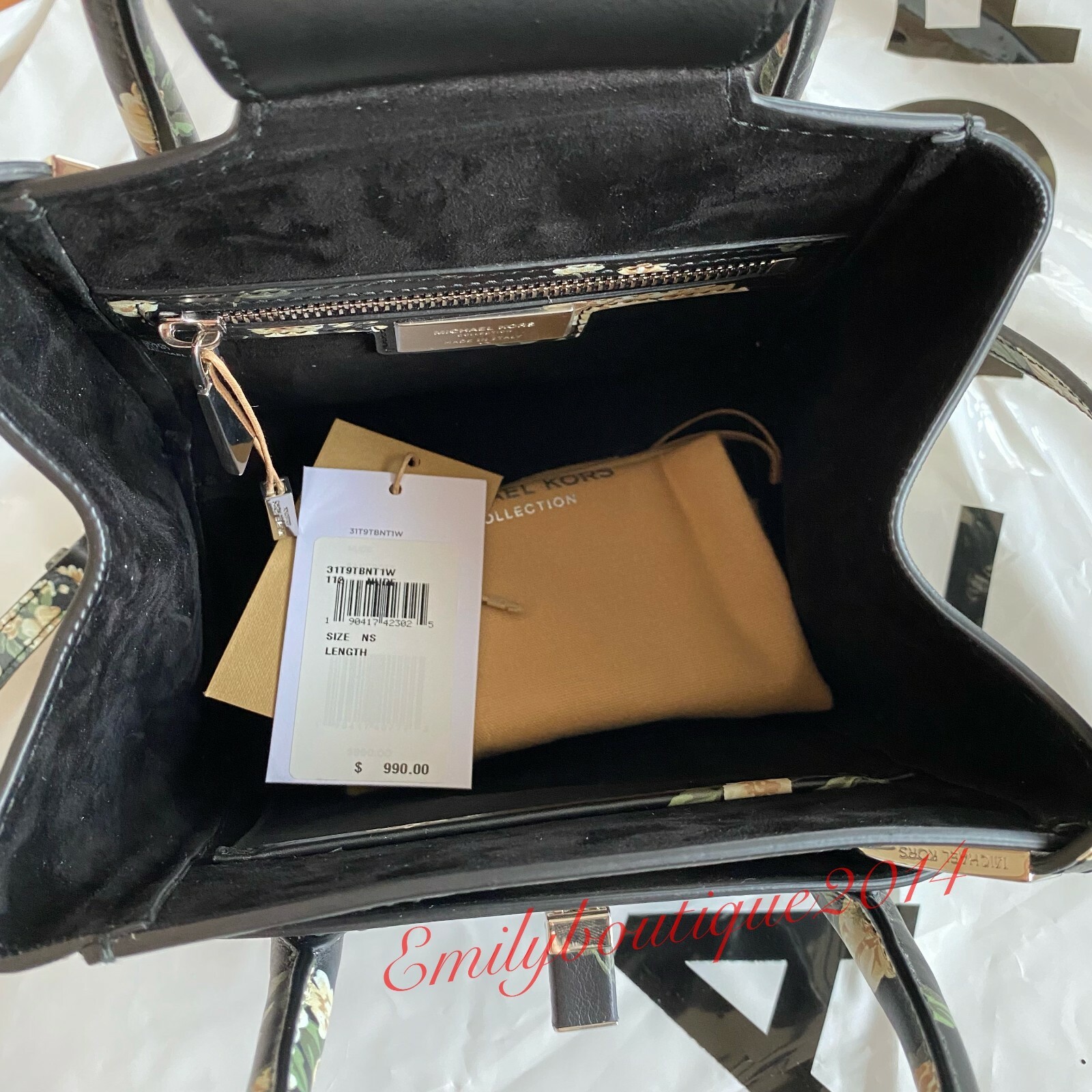 Michael Kors Collection Bancroft Mini Floral Calf Leather Satchel Black Bag $990