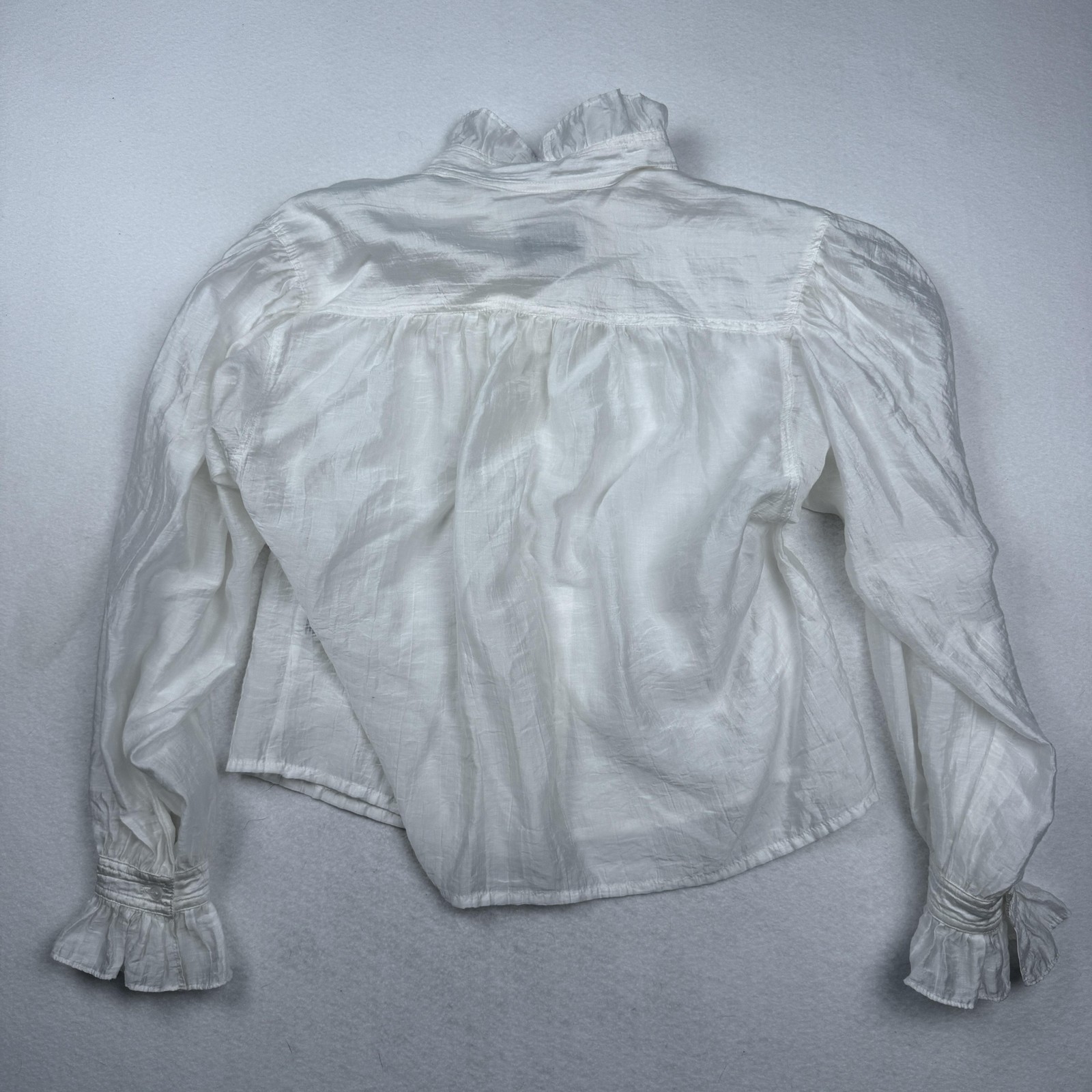 Sabina Musayev Blouse Womens Small White Ruffle High Neck Balloon Sleeve Top