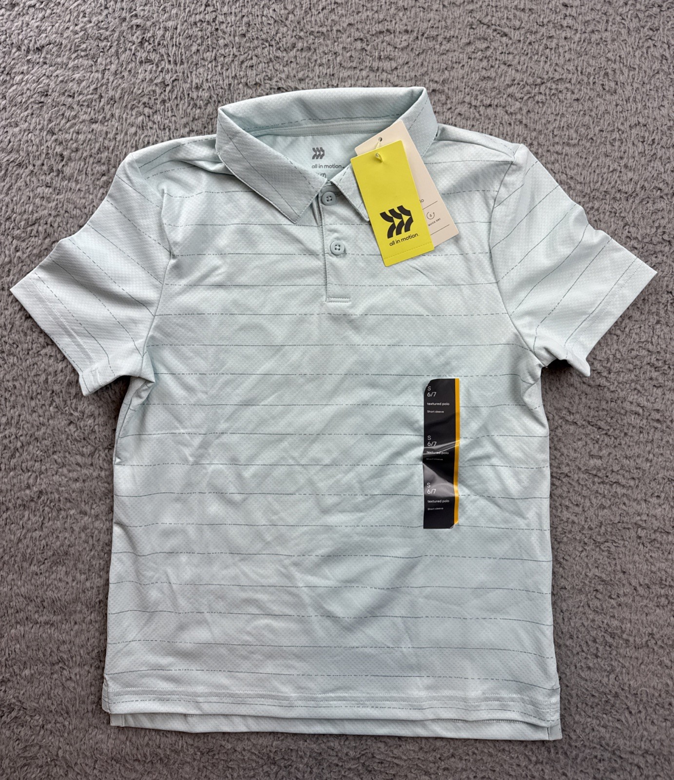 All in Motion Shirt Boys Small 6/7 Textured Short Sleeve Polo Light Blue