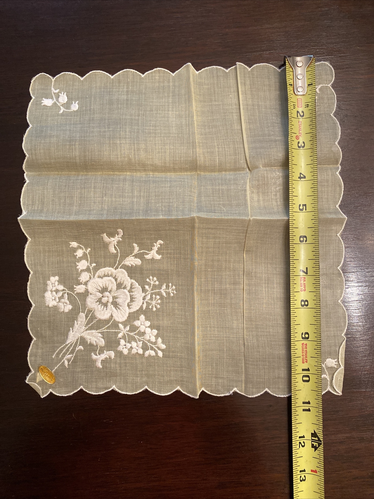 Vintage made in Switzerland pale yellow Linen Handkerchief Hanky approx 11″ sq